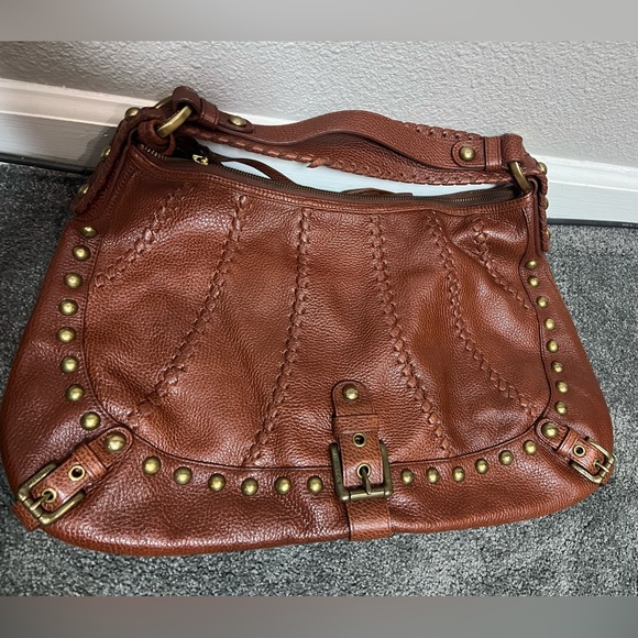 Brown leather hobo with gold grommets - Picture 3 of 3